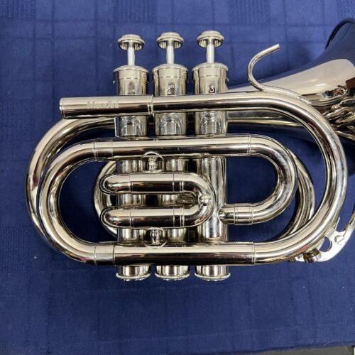 Used Mendini by Cecilio MPT-N Bb Nickel Plated Pocket Trumpet with Case and Mouthpiece Just Serviced - Image 5