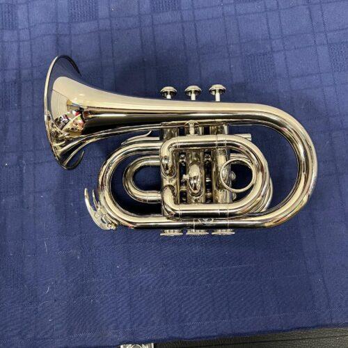 Used Mendini by Cecilio MPT-N Bb Nickel Plated Pocket Trumpet with Case and Mouthpiece Just Serviced - Image 9