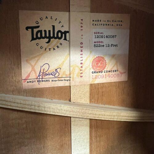 Used Taylor 522ce 12 Fret Grand Concert Acoustic Electric Guitar Slotted Headstock with Original Case 2020 - Image 13