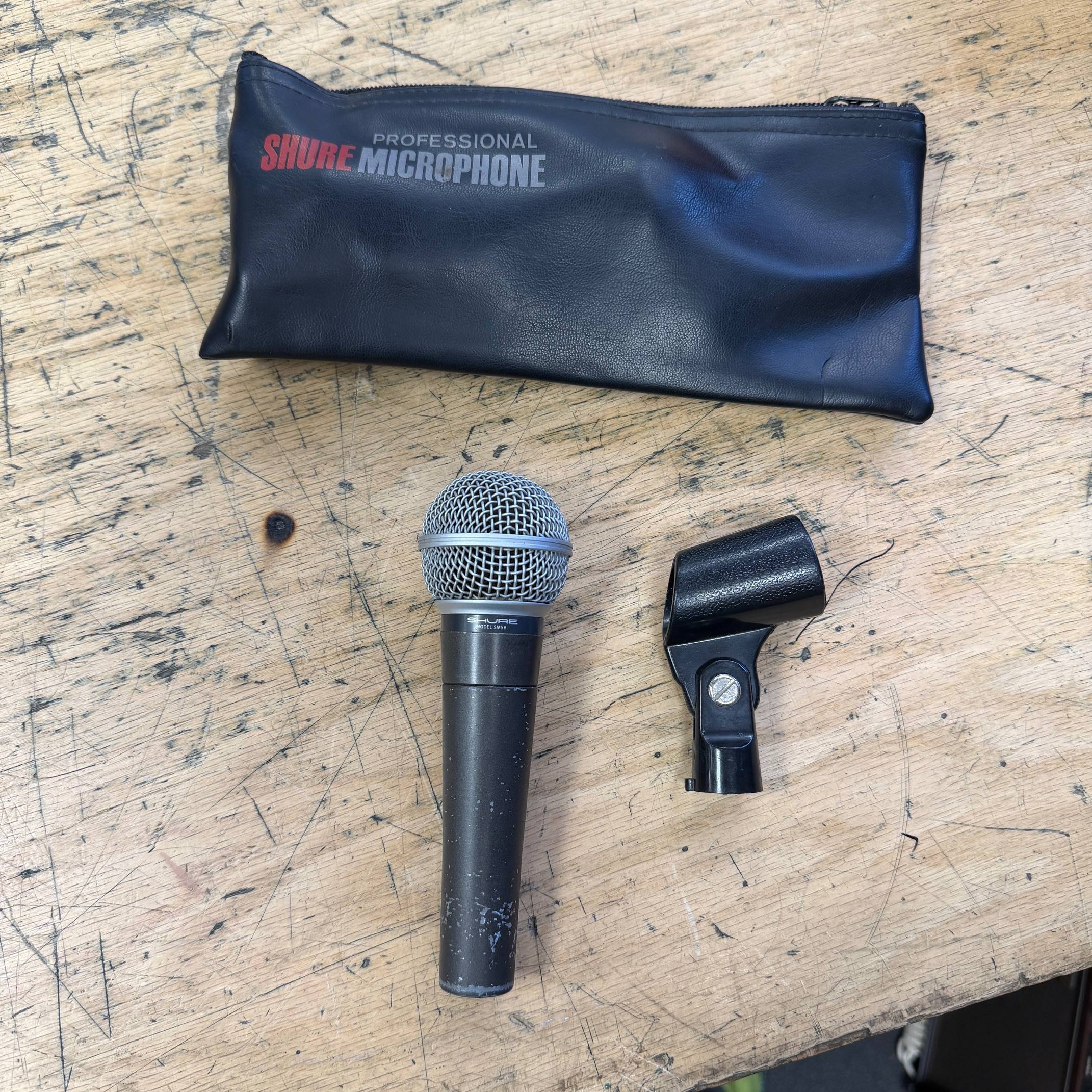 Vintage Shure SM58 Dual Impedance 50 & 150 OHMS Unidirectional Dynamic Mic Microphone with Clip & Bag Made in the USA