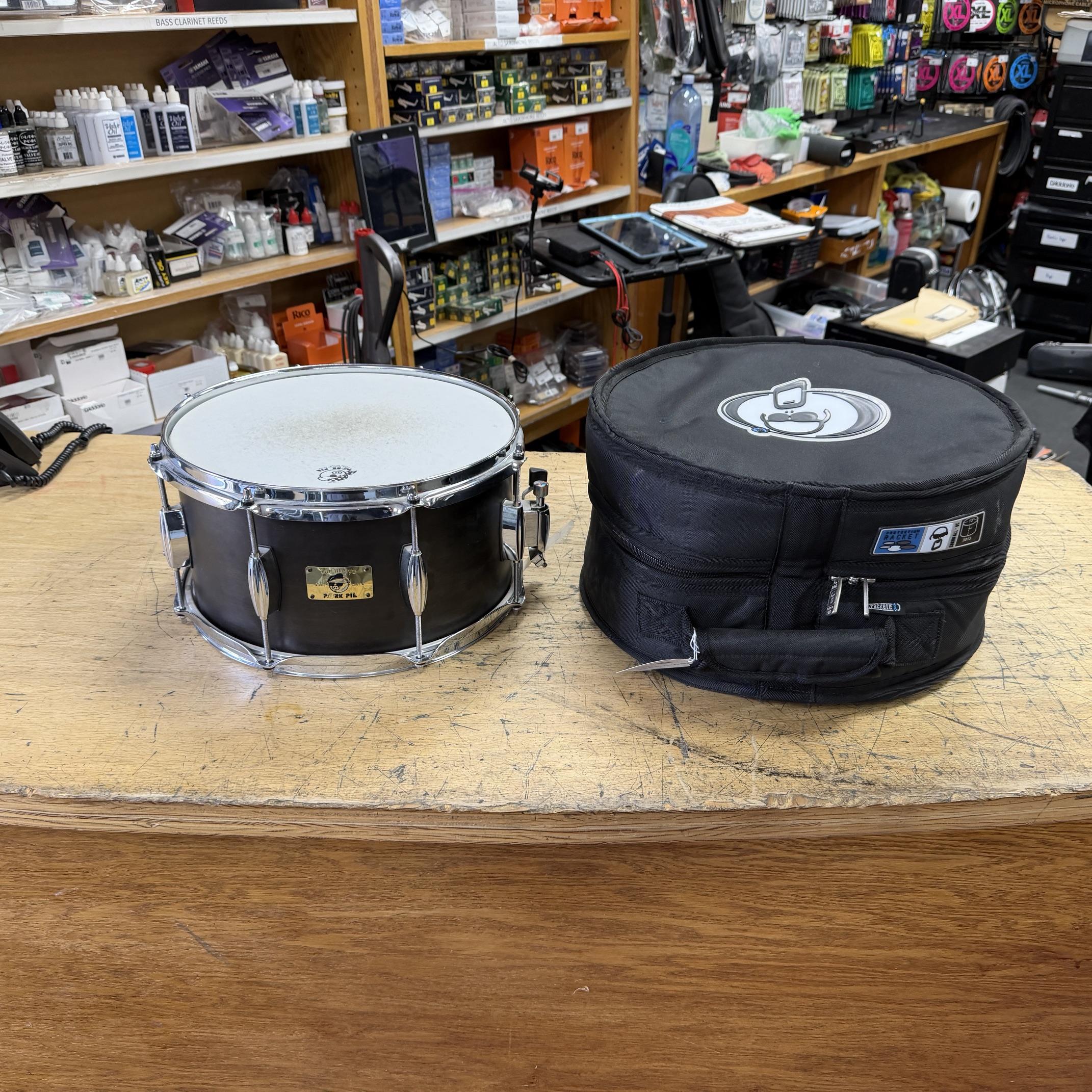 Used Pork Pie The Hip Pig 13"x7" Wood Snare Drum with Protection Racket Gig Bag Case