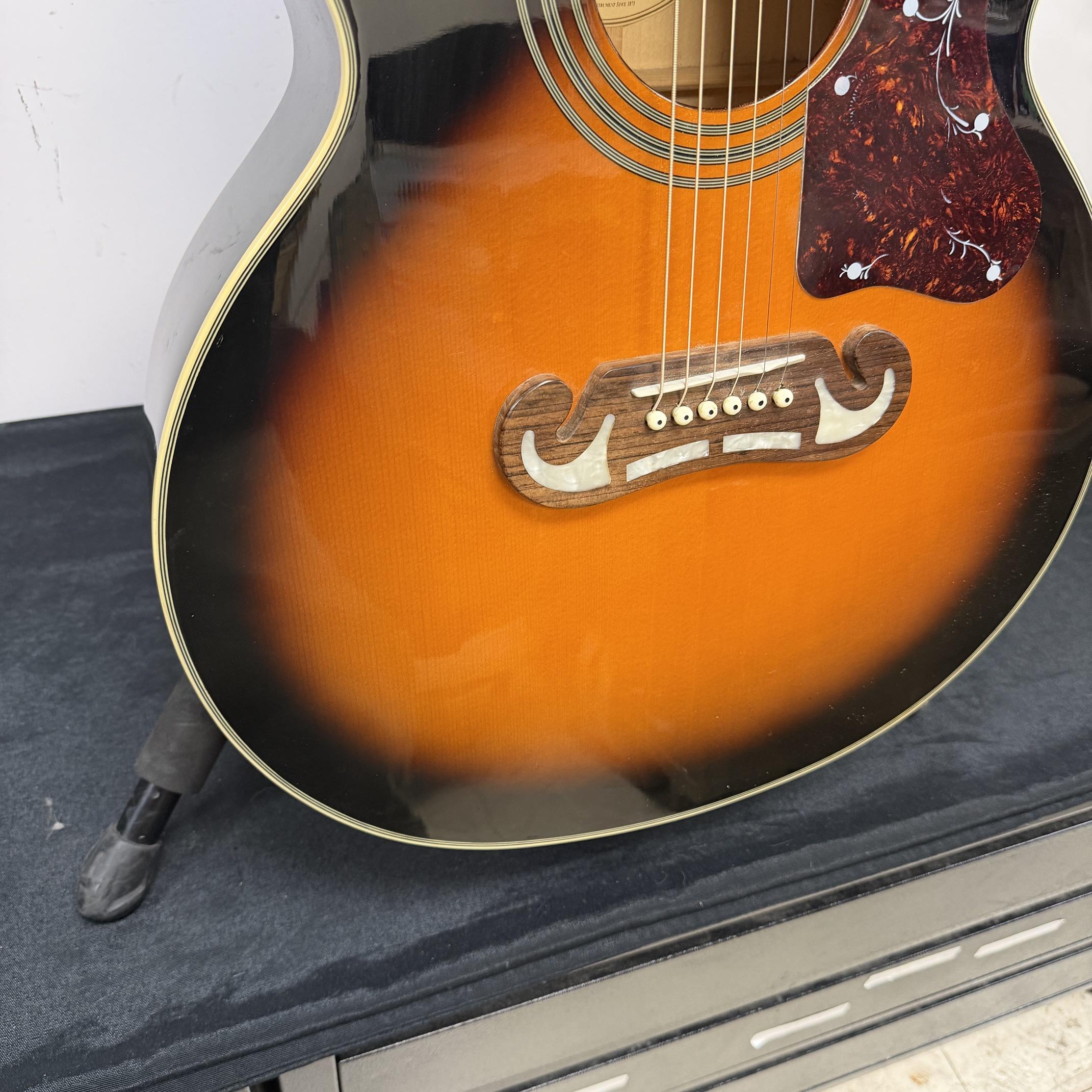 Used Epiphone EJ-200CE VS Super Jumbo Acoustic Electric Guitar Vintage Sunburst with Case 2011 - Image 12