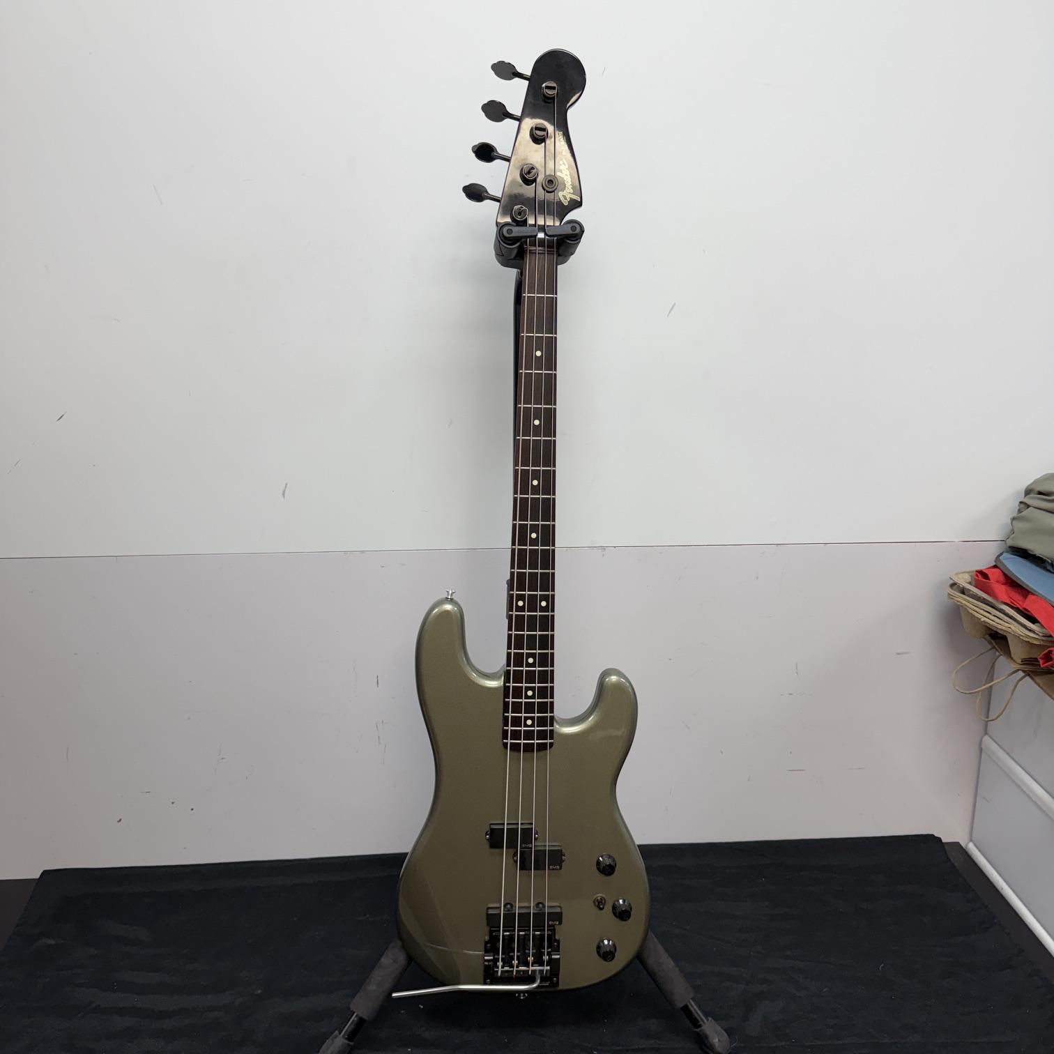 Vintage Fender P-J Bass 4-String Electric Bass Guitar Silver Jade Made in Japan Factory Kahler Tremolo Bridge Active EMG Pickups 1985-1986