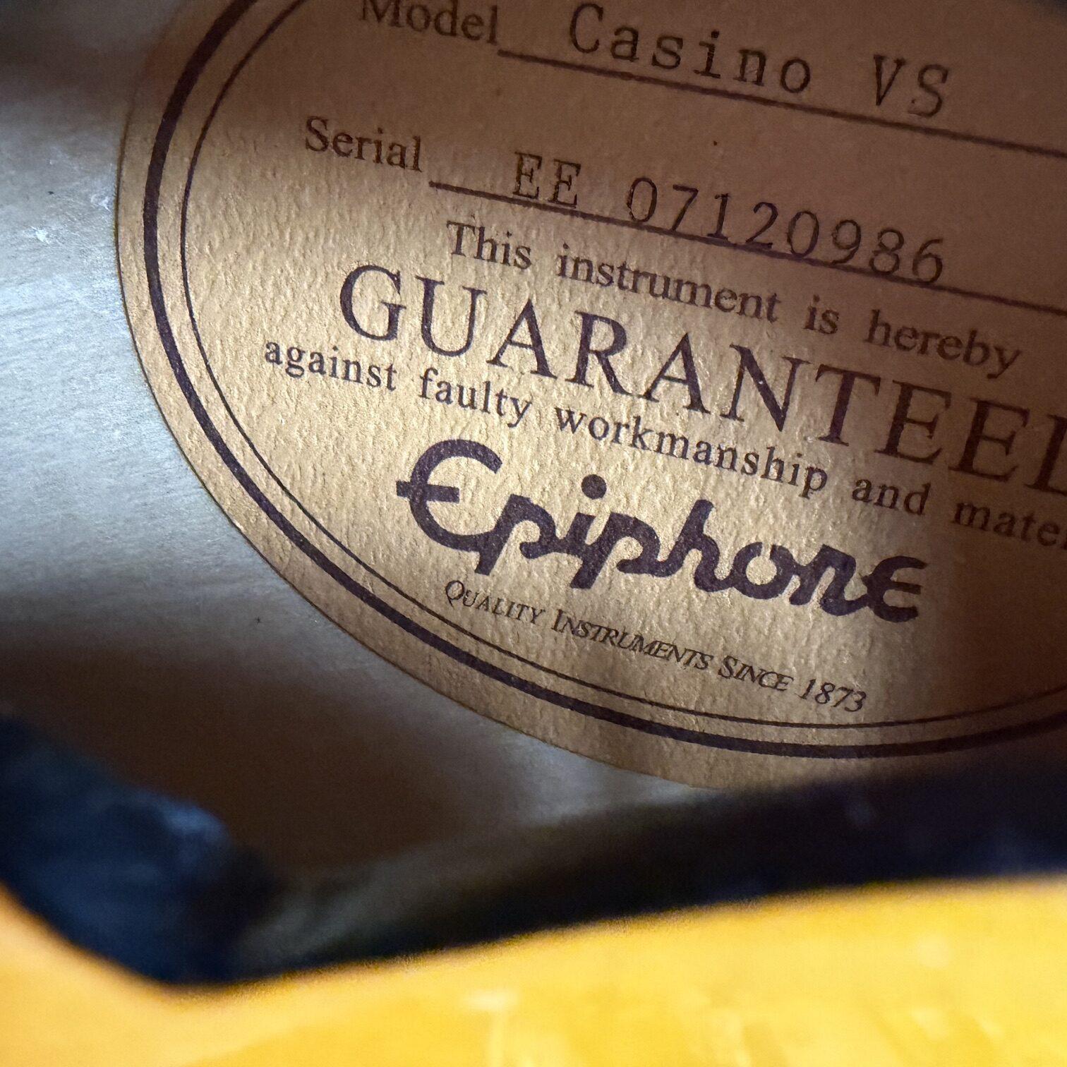 Used Epiphone Casino VS Hollowbody Electric Guitar Bigsby Tremolo with Case Vintage Sunburst 2007 - Image 16