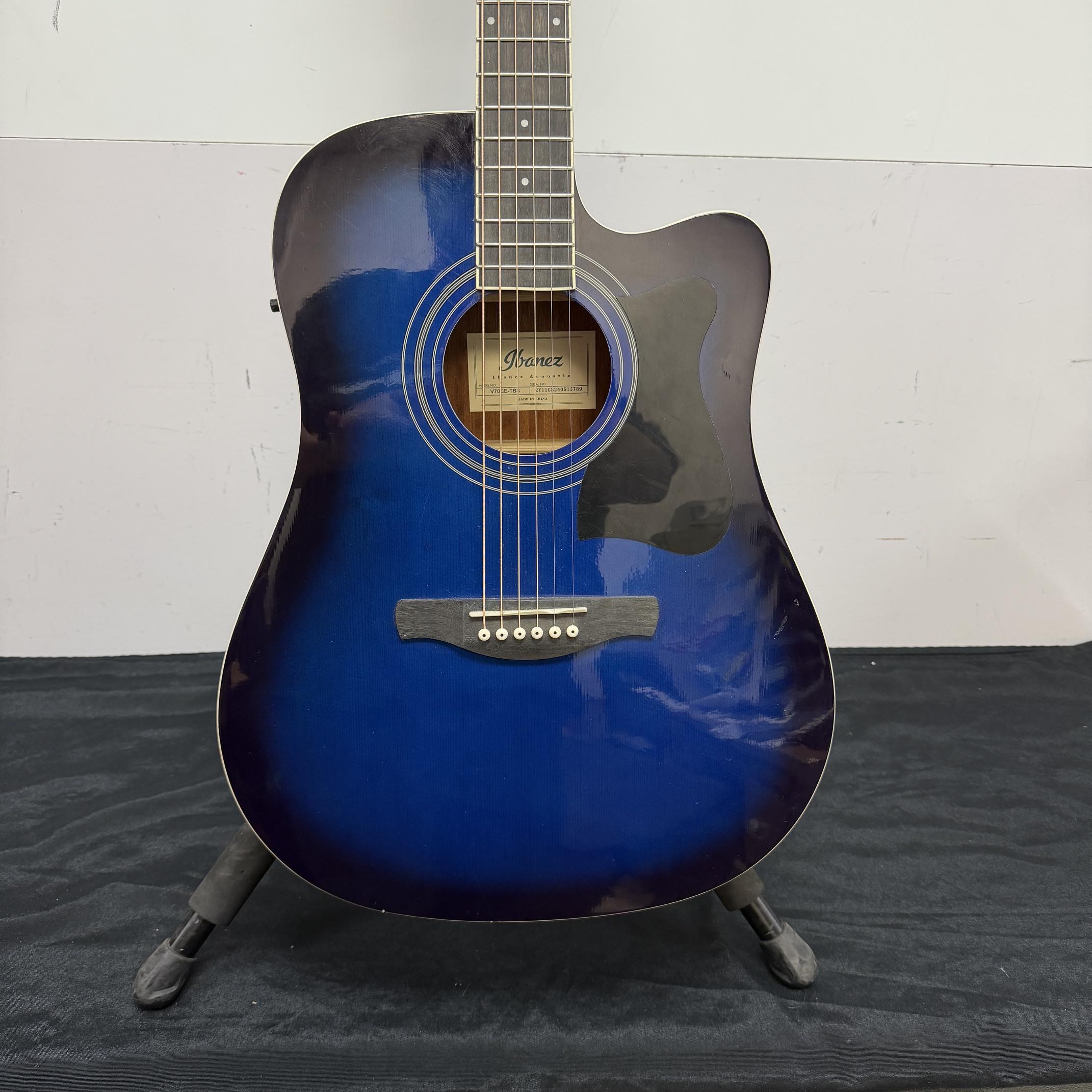 Used Ibanez V70CE-TBS Acoustic Electric Guitar Transparent Blue Sunburst - Image 7