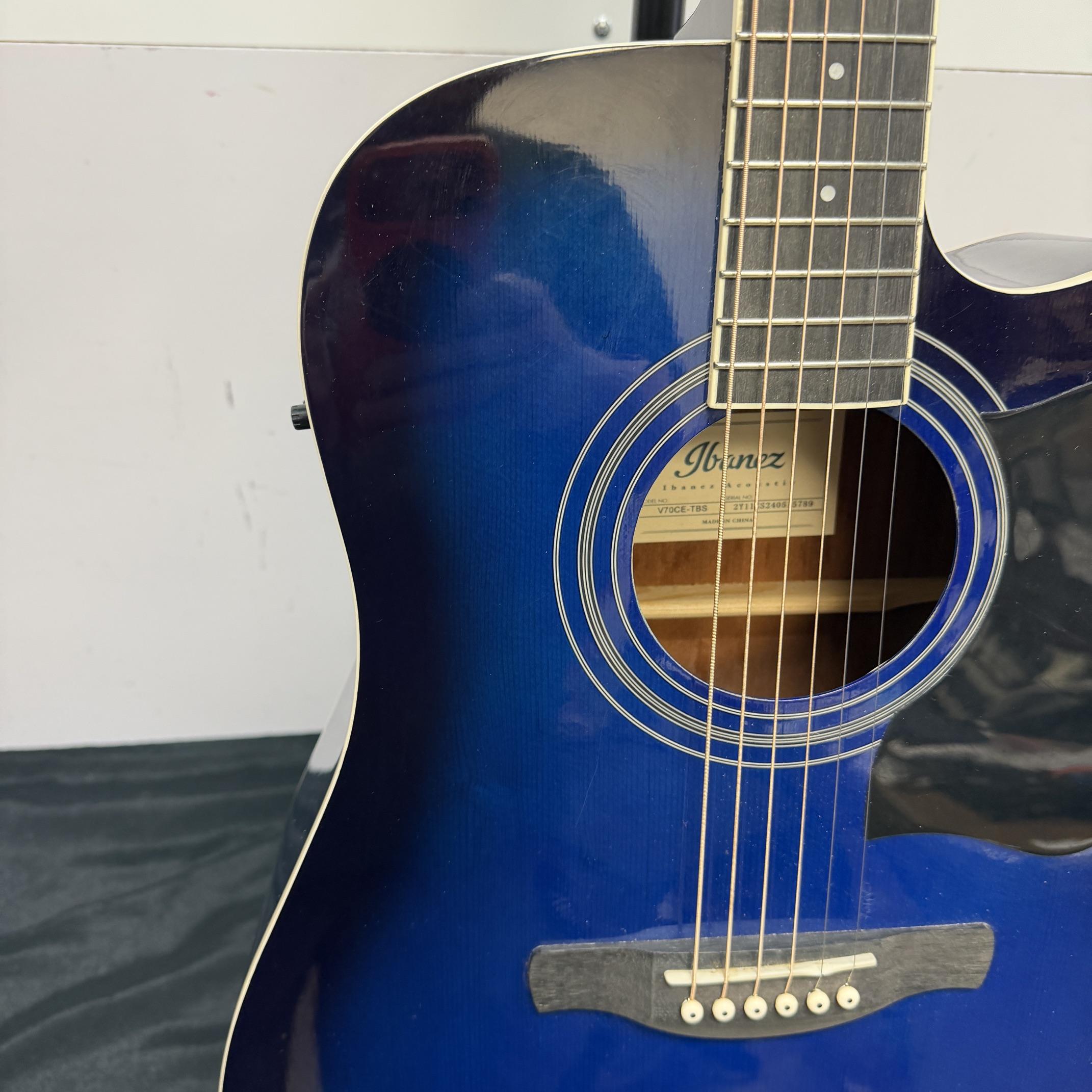 Used Ibanez V70CE-TBS Acoustic Electric Guitar Transparent Blue Sunburst - Image 9