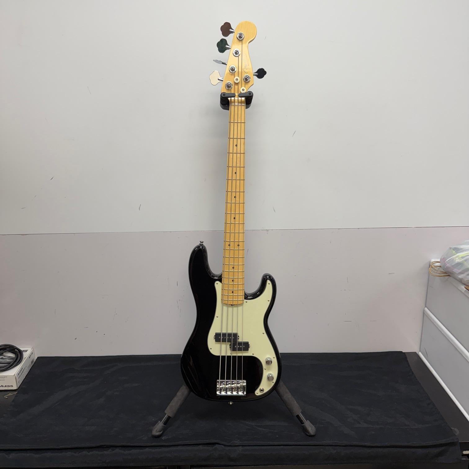 Used Fender American Professional V 5-String Electric Precision Bass Guitar Black Maple Neck with Case 2016 - Image 2