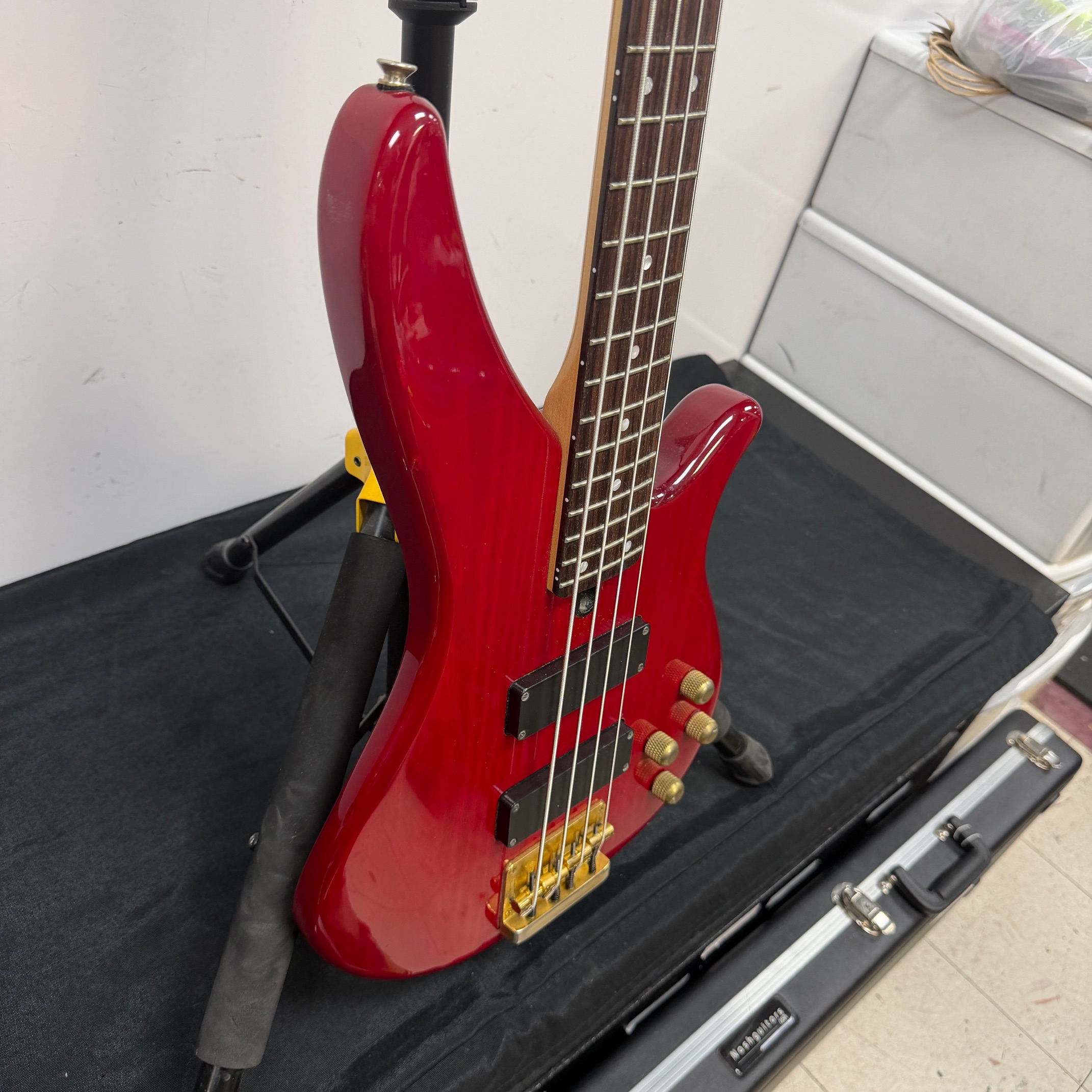 Used Yamaha RBX760A 4-String Active Electric Bass Guitar Transparent Red Gold Hardware - Image 9
