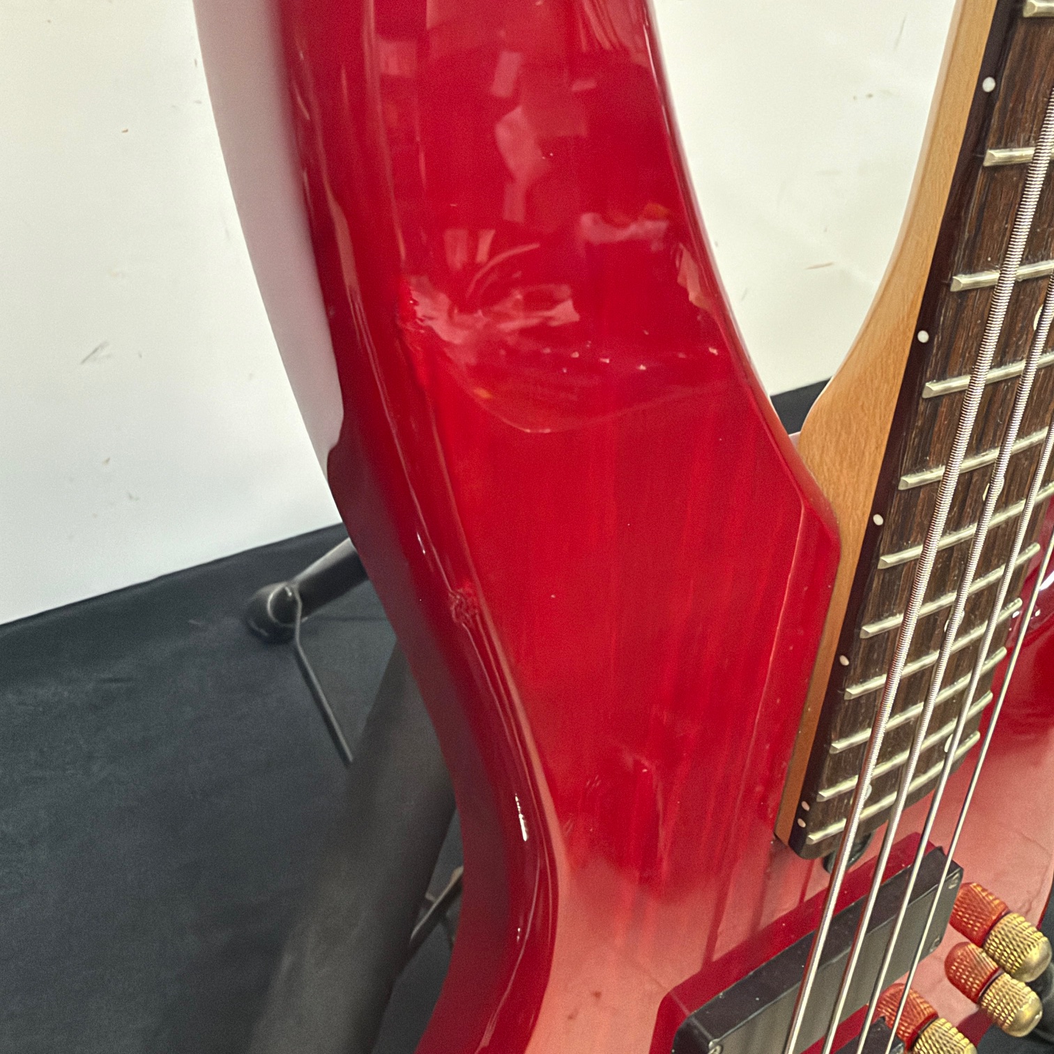 Used Yamaha RBX760A 4-String Active Electric Bass Guitar Transparent Red Gold Hardware - Image 10