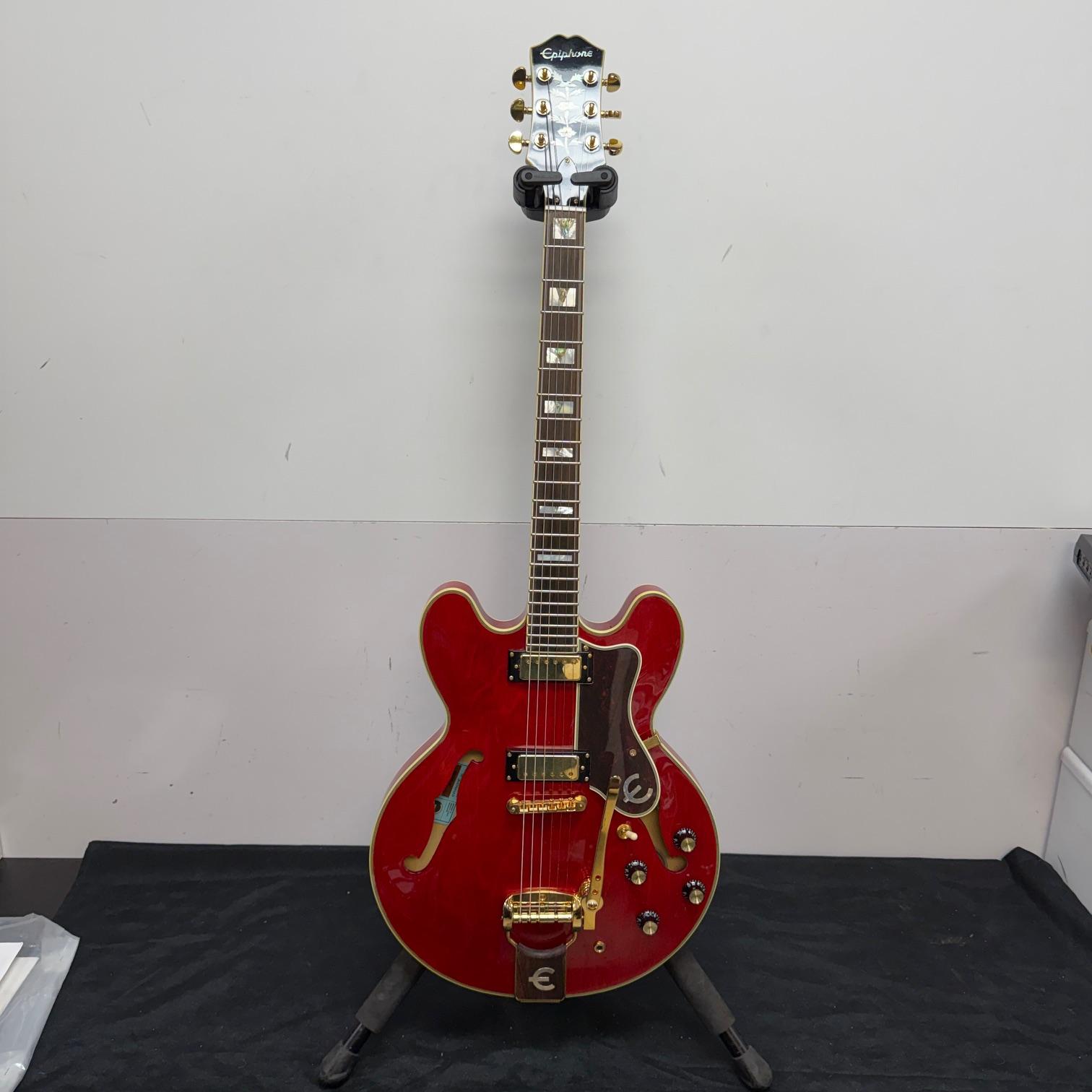 Used Epiphone E212TV Sheraton 50th Anniversary 1962 Reissue Cherry Semi-Hollow Body Electric Guitar with Tremolo Bridge & Case - Image 2