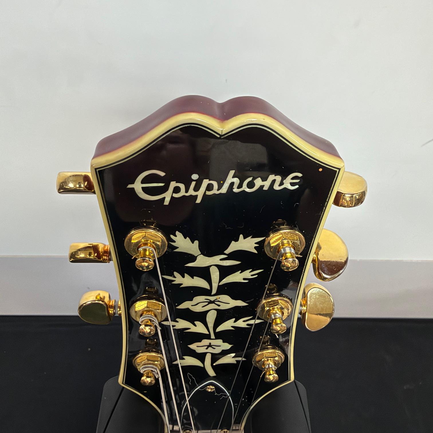 Used Epiphone E212TV Sheraton 50th Anniversary 1962 Reissue Cherry Semi-Hollow Body Electric Guitar with Tremolo Bridge & Case - Image 3