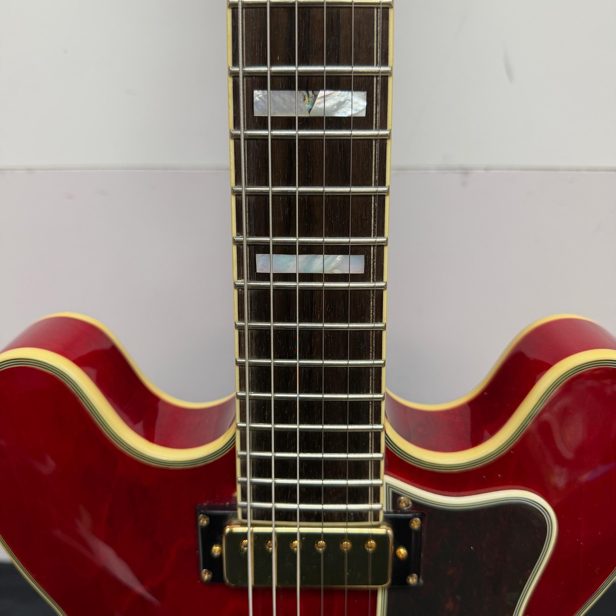 Used Epiphone E212TV Sheraton 50th Anniversary 1962 Reissue Cherry Semi-Hollow Body Electric Guitar with Tremolo Bridge & Case - Image 8