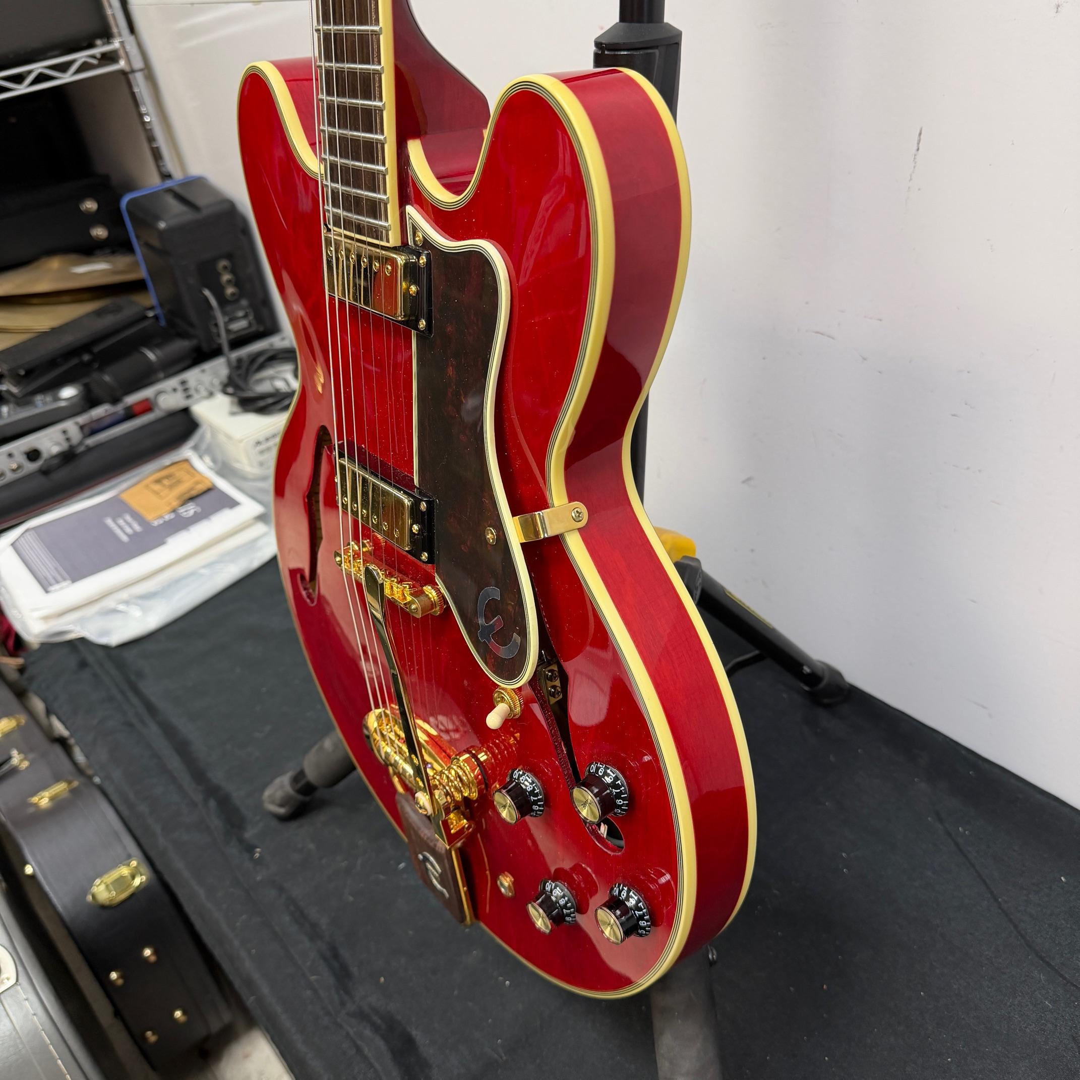 Used Epiphone E212TV Sheraton 50th Anniversary 1962 Reissue Cherry Semi-Hollow Body Electric Guitar with Tremolo Bridge & Case - Image 14